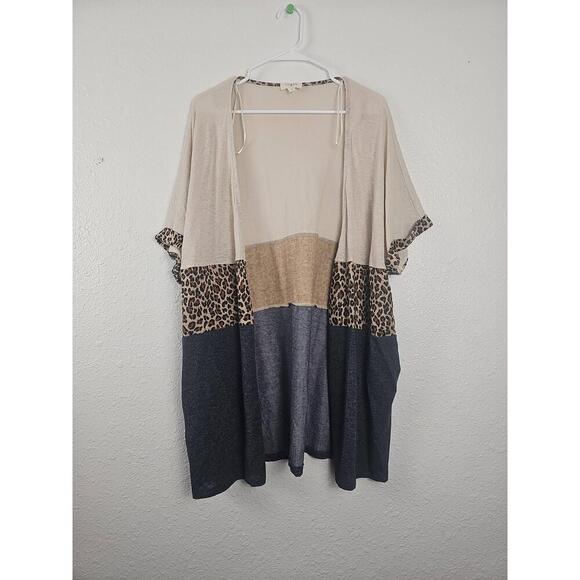 Umgee Taupe Knit Open Front Cardigan With Pockets Colorblock Style S/M - Picture 1 of 6